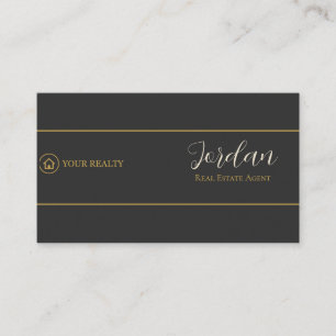 Tarjeta De Visita Logotipo de Agente Inmobiliario Carbón Dorado