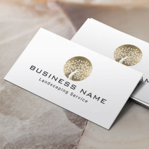 Tarjeta De Visita Logotipo de árbol de oro moderno cuidado del céspe