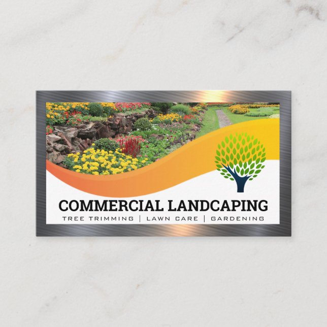 Tarjeta De Visita Logotipo de árbol | Paisaje | Borde Metalizado (Anverso)