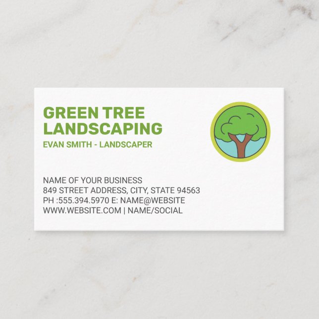Tarjeta De Visita Logotipo de árbol simple | Paisaje (Anverso)