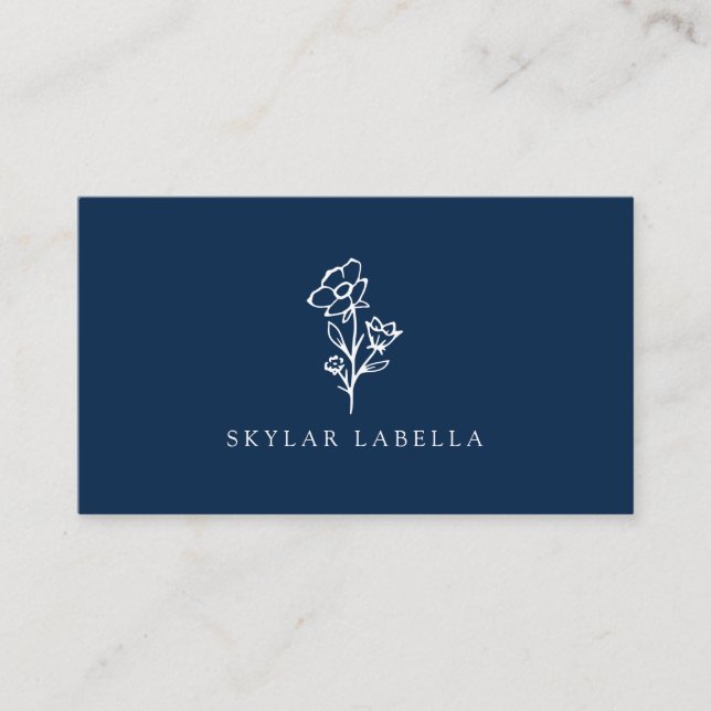 Tarjeta De Visita Logotipo de arte moderno Floral Botánica Line Navy (Anverso)