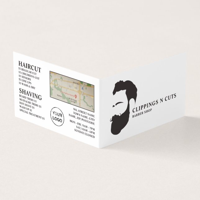 Tarjeta De Visita Logotipo de barba, barberas para hombres, carta de (Exterior)