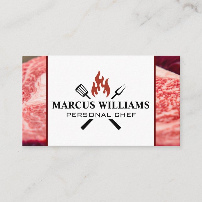 Tarjeta De Visita Logotipo de barbacoa | Steaks crudos (Anverso)