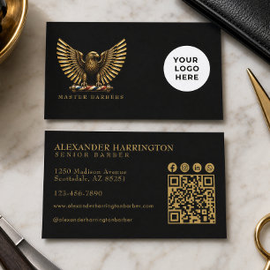 Tarjeta De Visita Logotipo de Barbería Águila Dorada Moderna para Es