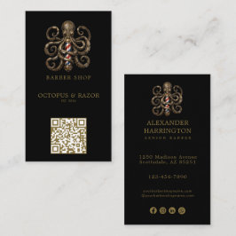 Tarjeta De Visita Logotipo de Barbería de Pulpo de Bronce Moderno Có