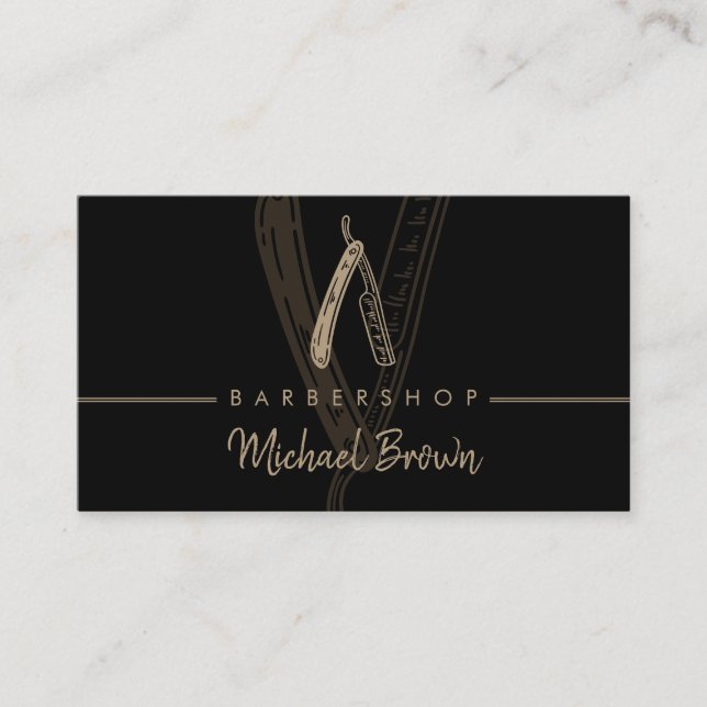 Tarjeta De Visita Logotipo de Barbero Navaja Recta (Anverso)