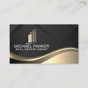 Tarjeta De Visita Logotipo de bienes raíces en oro Fondo negro
