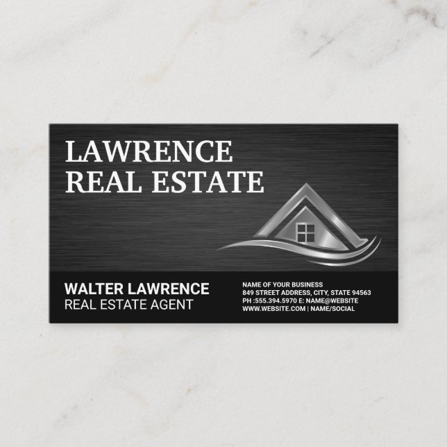 Tarjeta De Visita Logotipo de bienes raíces metálicos modernos (Anverso)