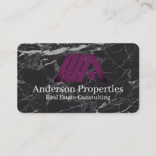 Tarjeta De Visita Logotipo de bienes raíces púrpura   Mármol negro