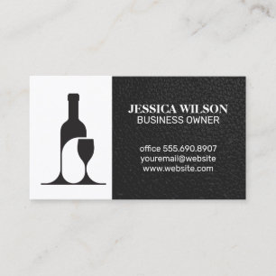 Tarjeta De Visita Logotipo de Bodega Elegante Cuero Negro Elegante