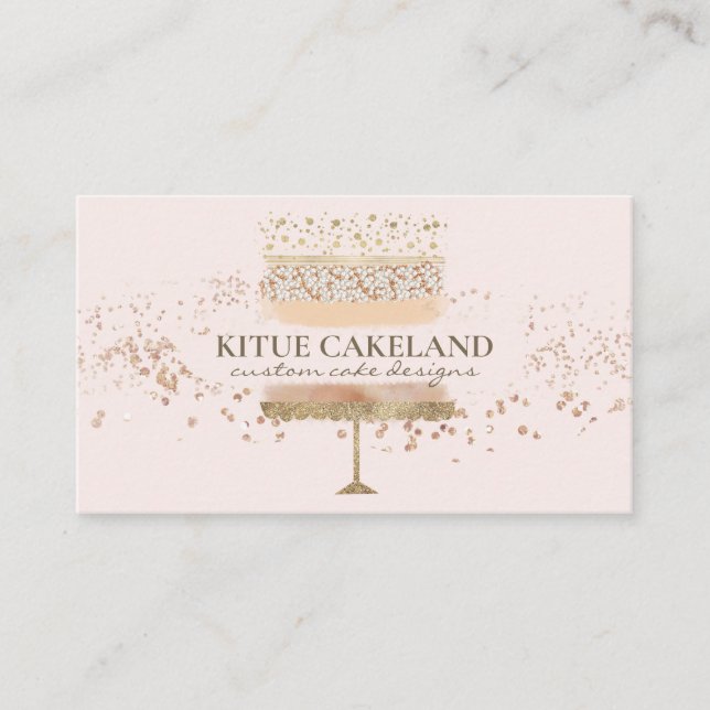Tarjeta De Visita Logotipo de Cake Baker sobre fondo rosa rubor (Anverso)