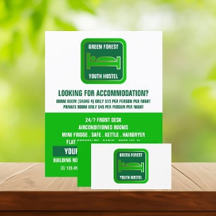 Tarjeta De Visita Logotipo de cama verde, alojamiento en el albergue