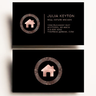 Tarjeta De Visita Logotipo de casa de bienes raíces Llave Griega Ros