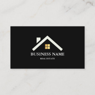 Tarjeta De Visita Logotipo de casa de bienes raíces moderna negro y