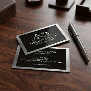 Tarjeta De Visita Logotipo de Casa de Bienes Raíces Profesional Negr