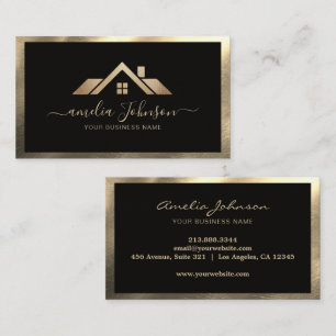 Tarjeta De Visita Logotipo de Casa de Bienes Raíces Profesional Negr