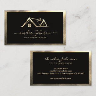 Tarjeta De Visita Logotipo de Casa de Bienes Raíces Profesional Negr