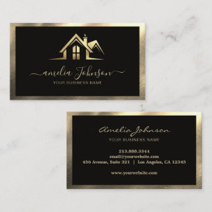 Tarjeta De Visita Logotipo de Casa de Bienes Raíces Profesional Negr