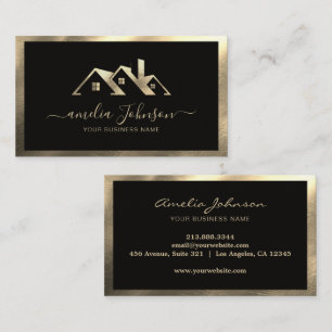 Tarjeta De Visita Logotipo de Casa de Bienes Raíces Profesional Negr