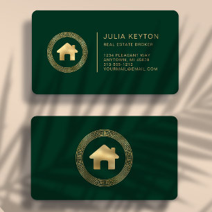 Tarjeta De Visita Logotipo de casa de bienes raíces verde dorado red