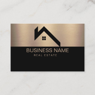 Tarjeta De Visita Logotipo de casa moderna de bienes raíces negro y
