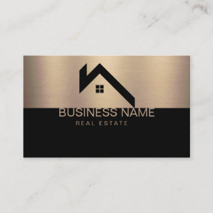 Tarjeta De Visita Logotipo de casa moderna de bienes raíces negro y