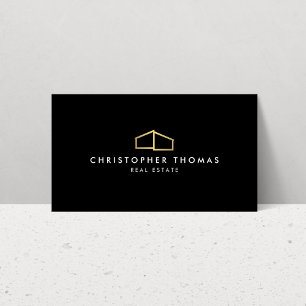 Tarjeta De Visita Logotipo de casa moderna Faux Gold sobre negro