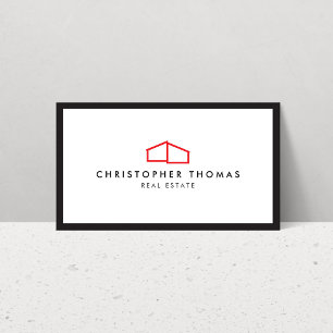 Tarjeta De Visita Logotipo de casa moderno inmobiliario, rojo/blanco