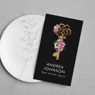 Tarjeta De Visita Logotipo de clave floral de oro Inmobiliaria Añadi