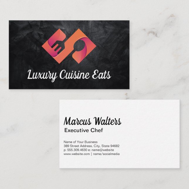 Tarjeta De Visita Logotipo de cocina | Textura negra (Anverso / Reverso)