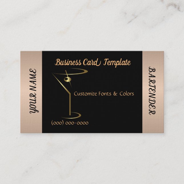 Tarjeta De Visita Logotipo de cóctel Bartender Martini  (Anverso)