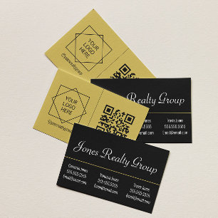 Tarjeta De Visita Logotipo de código QR de 3 nombres Black Modern
