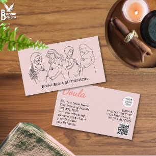 Tarjeta De Visita Logotipo de código QR de arte de línea rosa sonroj