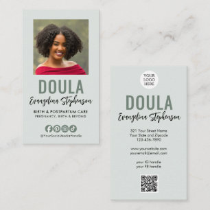 Tarjeta De Visita Logotipo de código QR de escritura en verde salvia