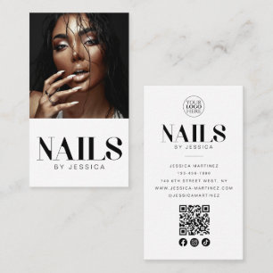 Tarjeta De Visita Logotipo de código QR de foto blanca elegante Saló