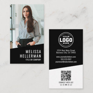 Tarjeta De Visita Logotipo de código QR de foto contemporánea negra