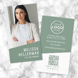 Tarjeta De Visita Logotipo de código QR de foto contemporánea verde