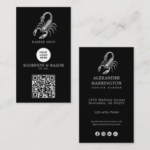 Tarjeta De Visita Logotipo de código Qr de la Barbería Escorpión de 