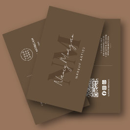 Tarjeta De Visita Logotipo de código QR de monograma marrón de maqui