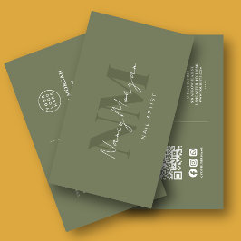 Tarjeta De Visita Logotipo de código QR de monograma verde oscuro de