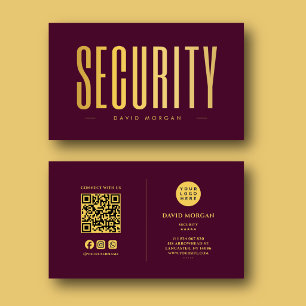 Tarjeta De Visita Logotipo de código QR de seguridad burgundy y dora
