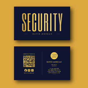 Tarjeta De Visita Logotipo de código QR de seguridad navy y dorado