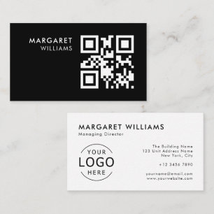 Tarjeta De Visita Logotipo de código QR en blanco y negro Profesiona