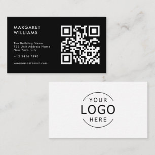 Tarjeta De Visita Logotipo de código QR en blanco y negro Profesiona