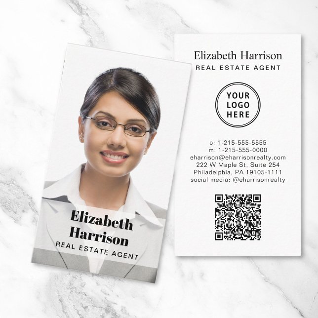 Tarjeta De Visita Logotipo de código QR fotográfico profesional Inmo (Make a lasting impression with this modern business card featuring your photo and scannable QR code)