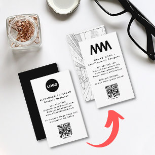 Tarjeta De Visita Logotipo de código QR negro blanco minimalista mod