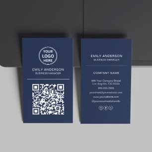 Tarjeta De Visita Logotipo de código QR personalizado minimal azul m