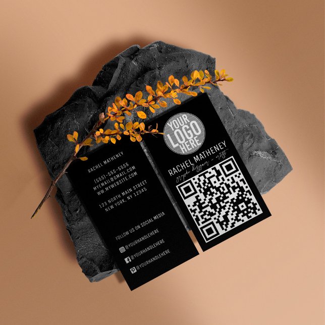Tarjeta De Visita Logotipo de código QR Profesional negro moderno (Subido por el creador)