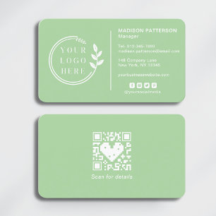 Tarjeta De Visita Logotipo de código QR verde menta Branding de rede