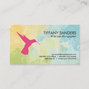 Tarjeta De Visita Logotipo de colibrí   Textura de acuarela